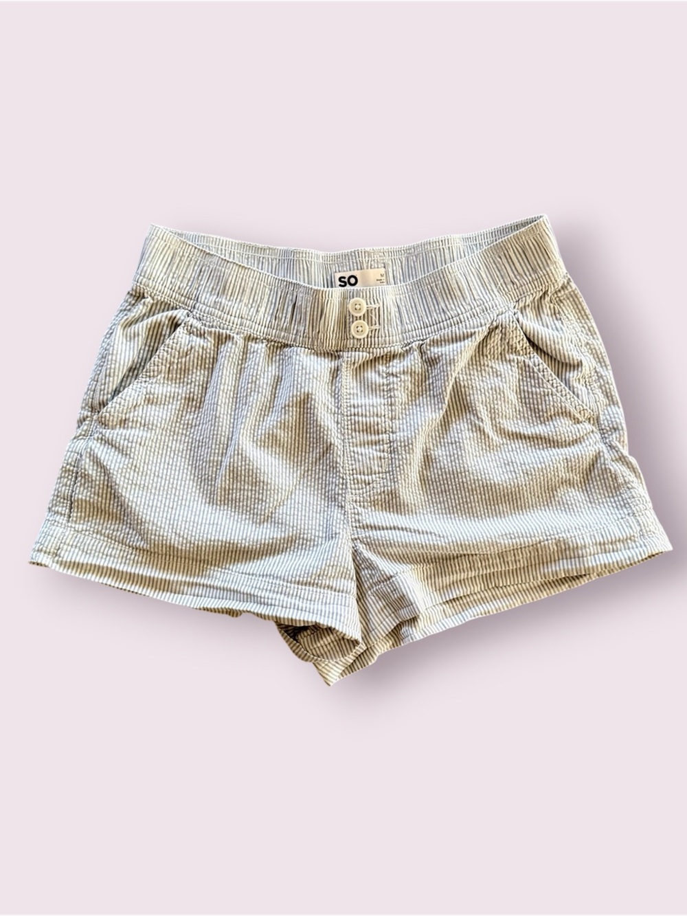 SO  Blue & White Striped Shorts with Button Detail